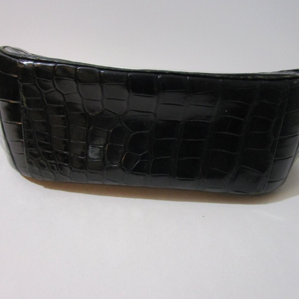 Crocodile Purse Top Handle Frame Vintage 1950s Glossy Black - Picture 7 of 16